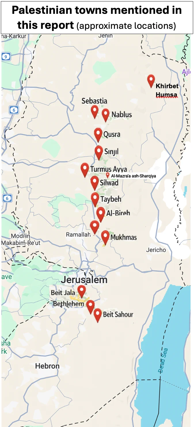 Map of Palestinian towns mentioned